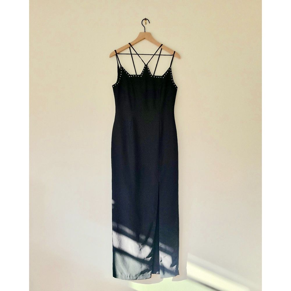 80s Daniella Cocktail Dress Women's Size 10 Black Sequin Evening Prom Gown Vtg